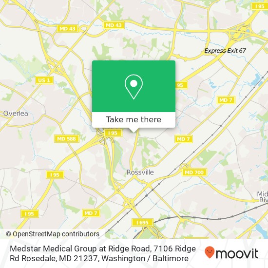 Mapa de Medstar Medical Group at Ridge Road, 7106 Ridge Rd Rosedale, MD 21237