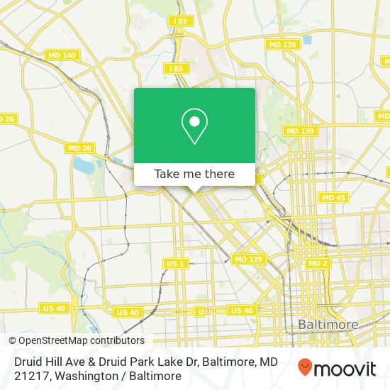 Druid Hill Ave & Druid Park Lake Dr, Baltimore, MD 21217 map