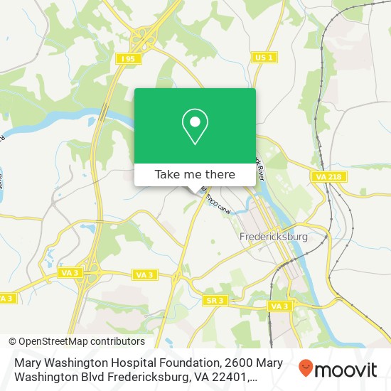 Mapa de Mary Washington Hospital Foundation, 2600 Mary Washington Blvd Fredericksburg, VA 22401