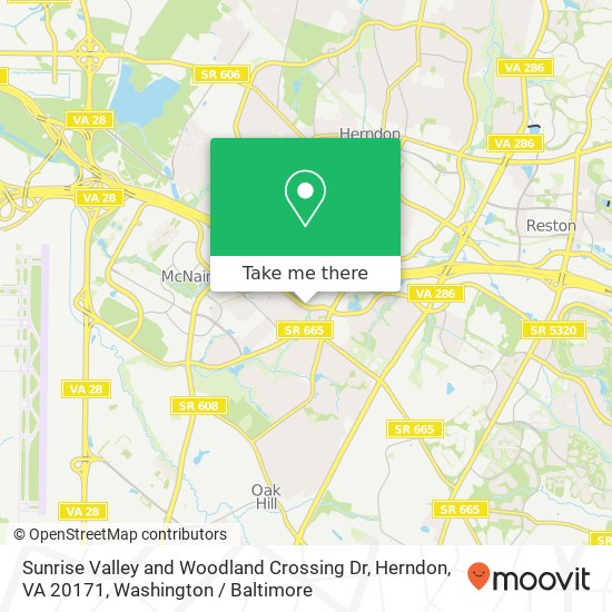 Sunrise Valley and Woodland Crossing Dr, Herndon, VA 20171 map