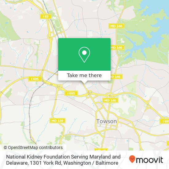 National Kidney Foundation Serving Maryland and Delaware, 1301 York Rd map