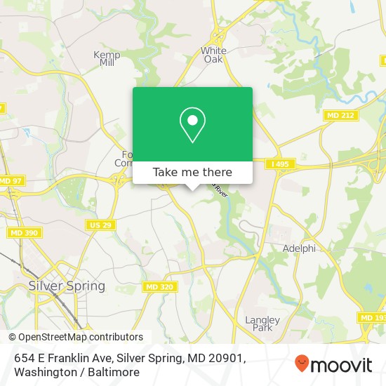 Mapa de 654 E Franklin Ave, Silver Spring, MD 20901