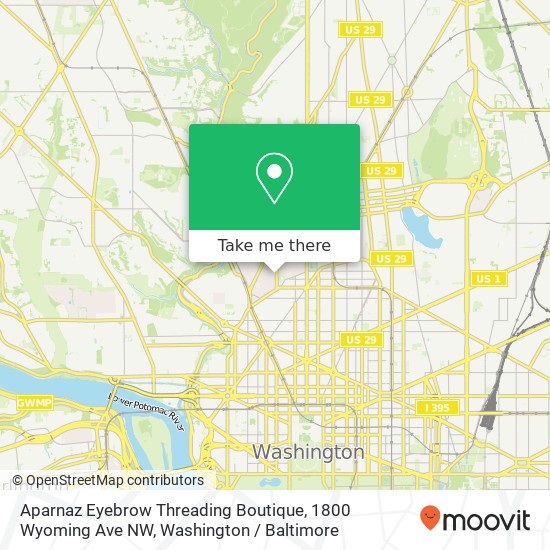 Mapa de Aparnaz Eyebrow Threading Boutique, 1800 Wyoming Ave NW