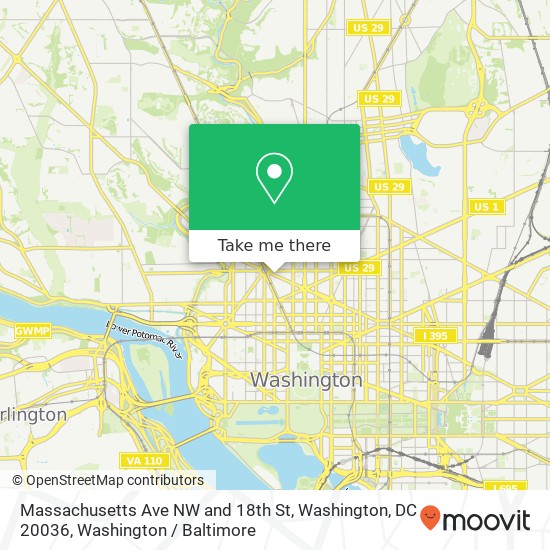 Mapa de Massachusetts Ave NW and 18th St, Washington, DC 20036