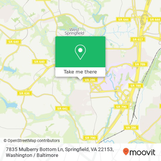 Mapa de 7835 Mulberry Bottom Ln, Springfield, VA 22153