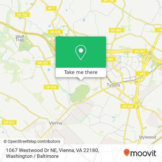 Mapa de 1067 Westwood Dr NE, Vienna, VA 22180