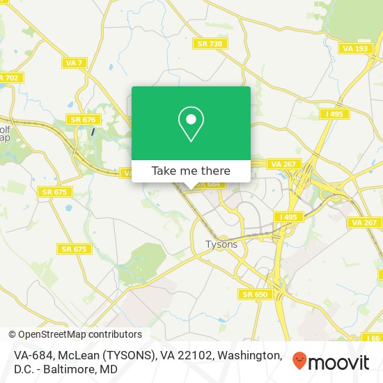 VA-684, McLean (TYSONS), VA 22102 map