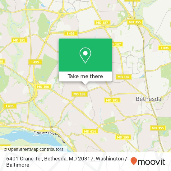 Mapa de 6401 Crane Ter, Bethesda, MD 20817