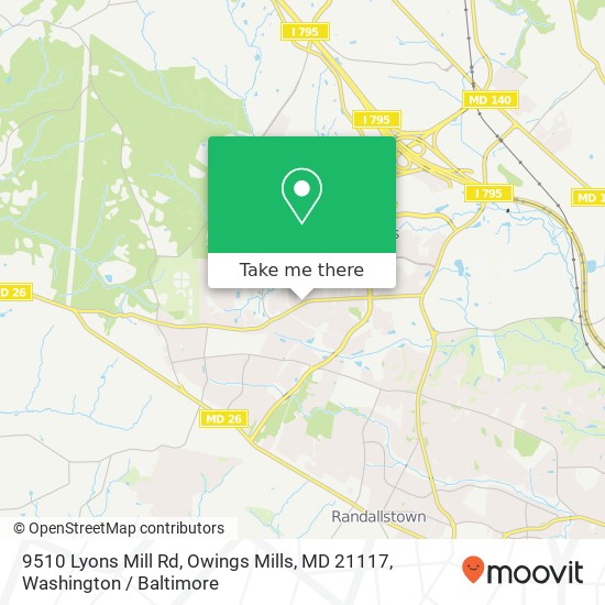 Mapa de 9510 Lyons Mill Rd, Owings Mills, MD 21117