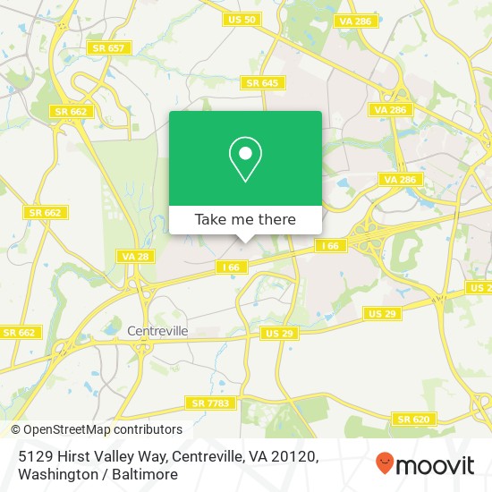 Mapa de 5129 Hirst Valley Way, Centreville, VA 20120