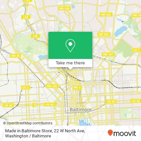 Mapa de Made in Baltimore Store, 22 W North Ave
