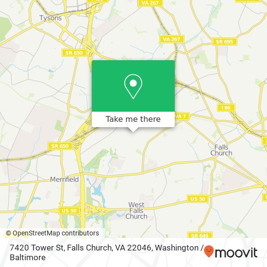 Mapa de 7420 Tower St, Falls Church, VA 22046