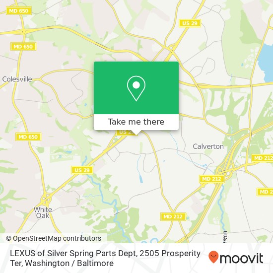 Mapa de LEXUS of Silver Spring Parts Dept, 2505 Prosperity Ter