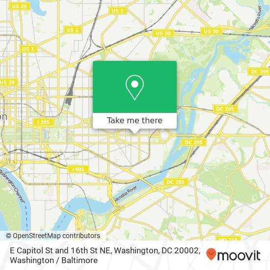 Mapa de E Capitol St and 16th St NE, Washington, DC 20002