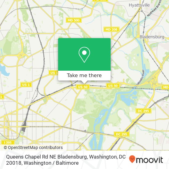 Mapa de Queens Chapel Rd NE Bladensburg, Washington, DC 20018