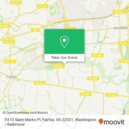 Mapa de 9310 Saint Marks Pl, Fairfax, VA 22031