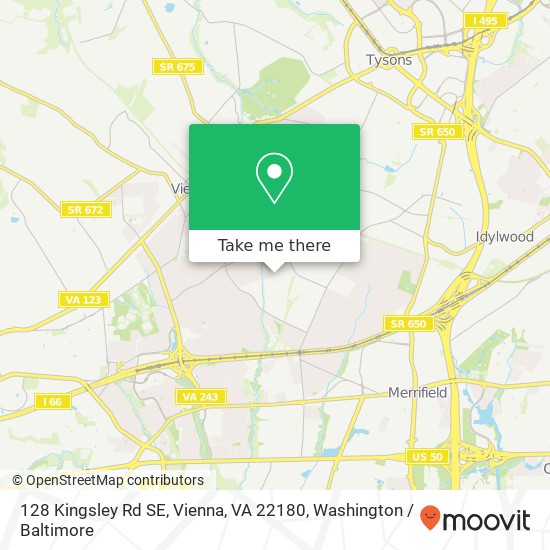 Mapa de 128 Kingsley Rd SE, Vienna, VA 22180