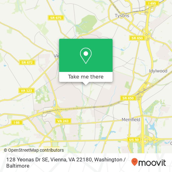 Mapa de 128 Yeonas Dr SE, Vienna, VA 22180