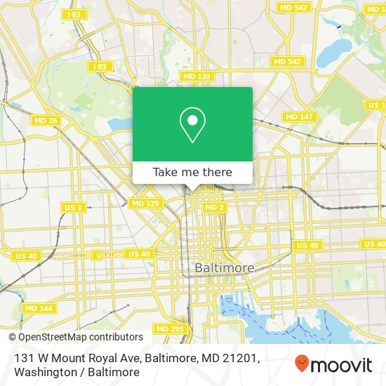 Mapa de 131 W Mount Royal Ave, Baltimore, MD 21201