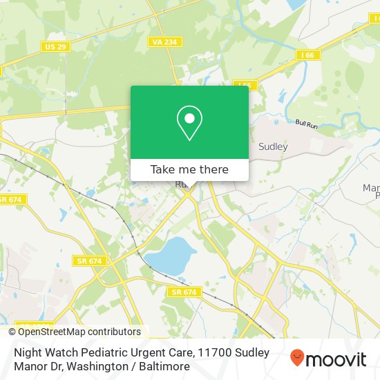 Mapa de Night Watch Pediatric Urgent Care, 11700 Sudley Manor Dr