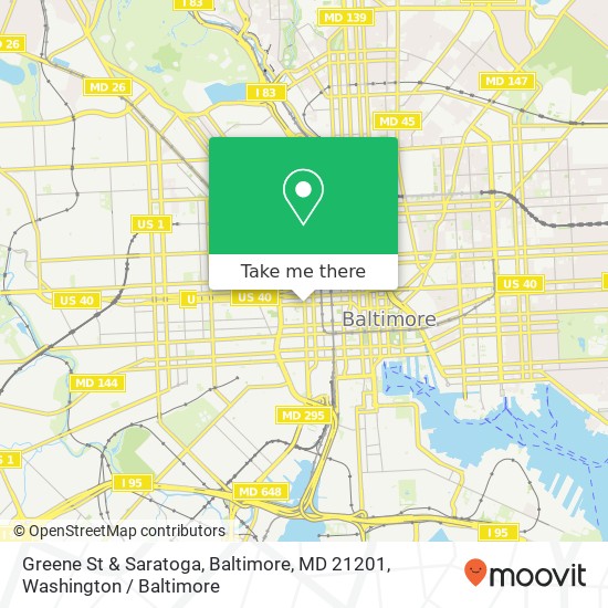 Greene St & Saratoga, Baltimore, MD 21201 map