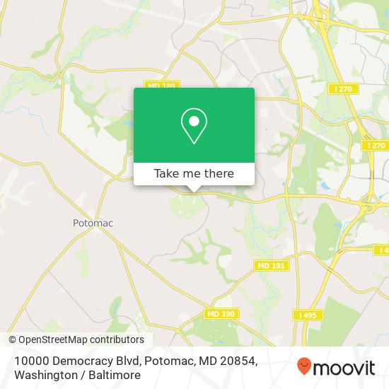 Mapa de 10000 Democracy Blvd, Potomac, MD 20854