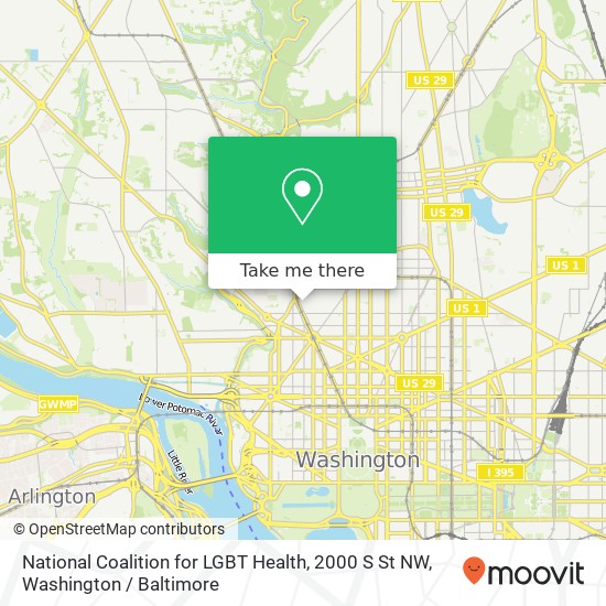 Mapa de National Coalition for LGBT Health, 2000 S St NW