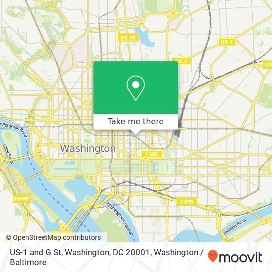 US-1 and G St, Washington, DC 20001 map