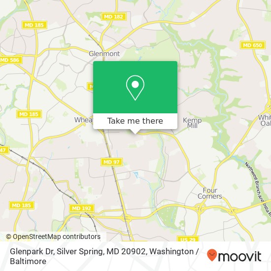 Mapa de Glenpark Dr, Silver Spring, MD 20902