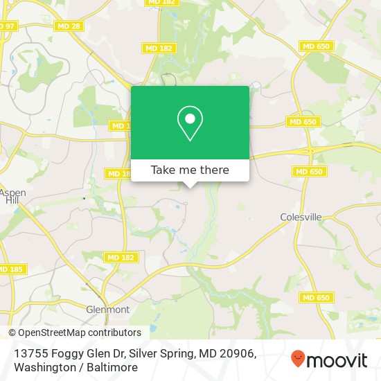 13755 Foggy Glen Dr, Silver Spring, MD 20906 map
