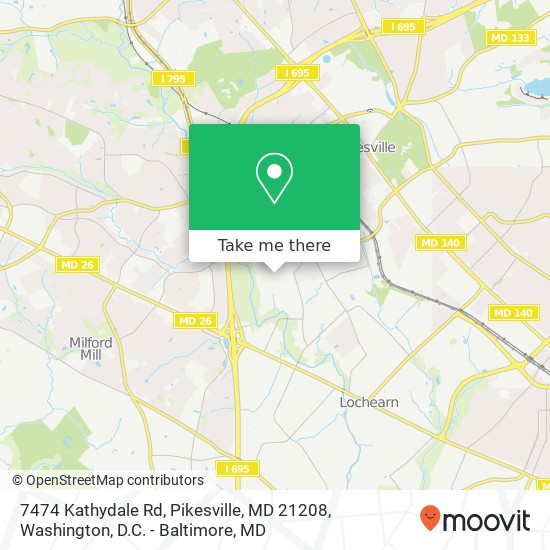 Mapa de 7474 Kathydale Rd, Pikesville, MD 21208