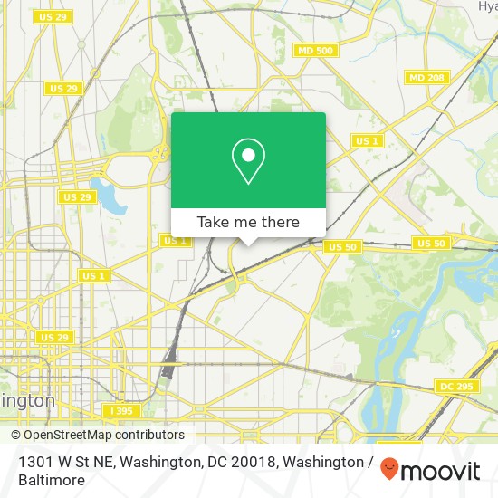 Mapa de 1301 W St NE, Washington, DC 20018