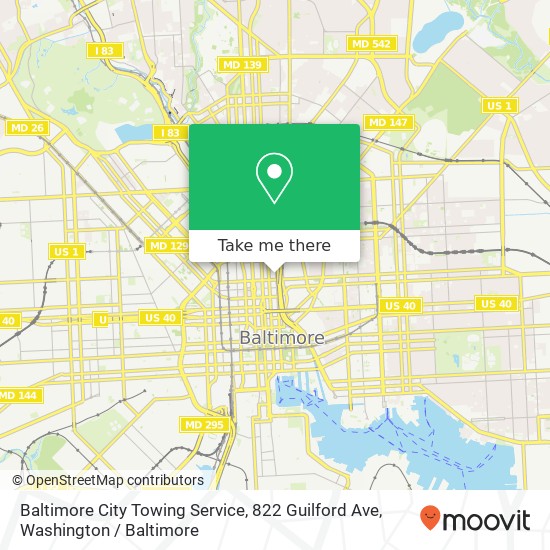 Mapa de Baltimore City Towing Service, 822 Guilford Ave