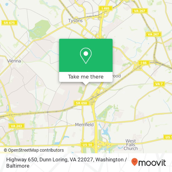 Mapa de Highway 650, Dunn Loring, VA 22027