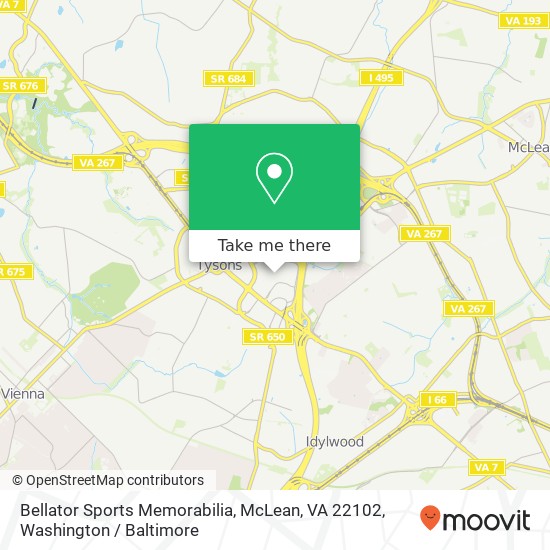 Mapa de Bellator Sports Memorabilia, McLean, VA 22102