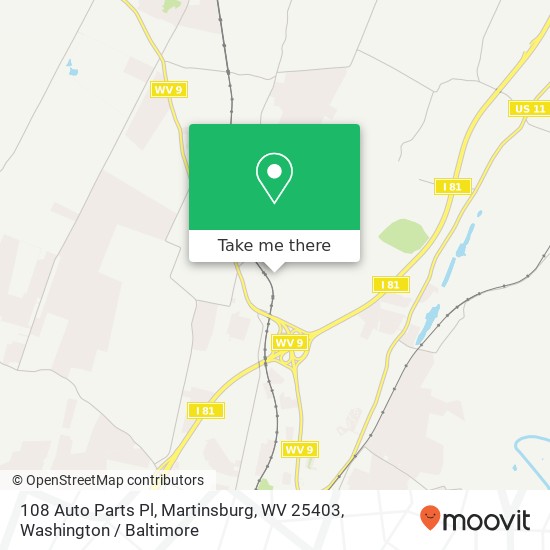 Mapa de 108 Auto Parts Pl, Martinsburg, WV 25403