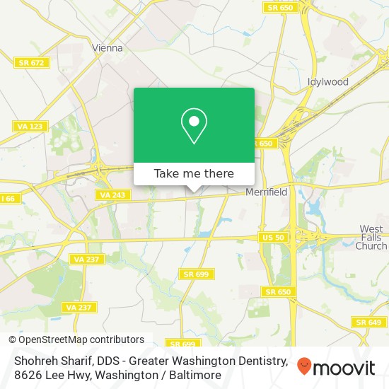 Mapa de Shohreh Sharif, DDS - Greater Washington Dentistry, 8626 Lee Hwy