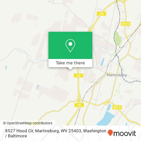 Mapa de 8527 Hood Cir, Martinsburg, WV 25403