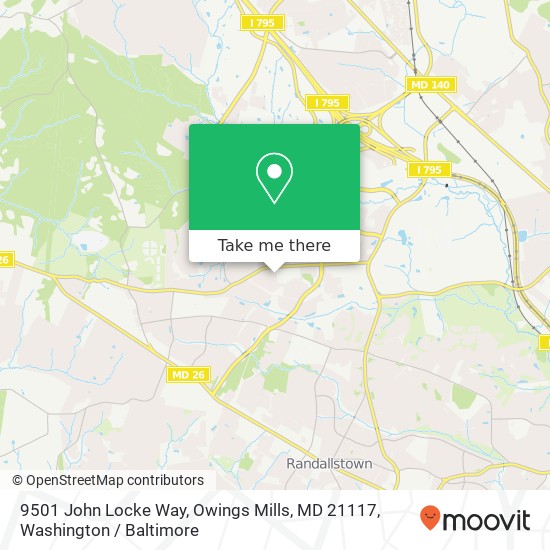Mapa de 9501 John Locke Way, Owings Mills, MD 21117