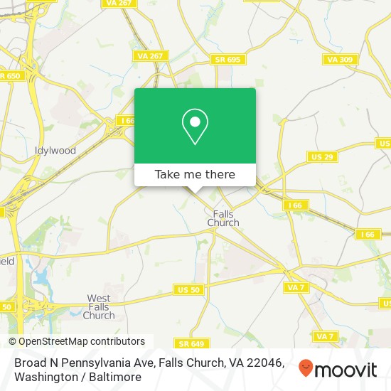 Mapa de Broad N Pennsylvania Ave, Falls Church, VA 22046