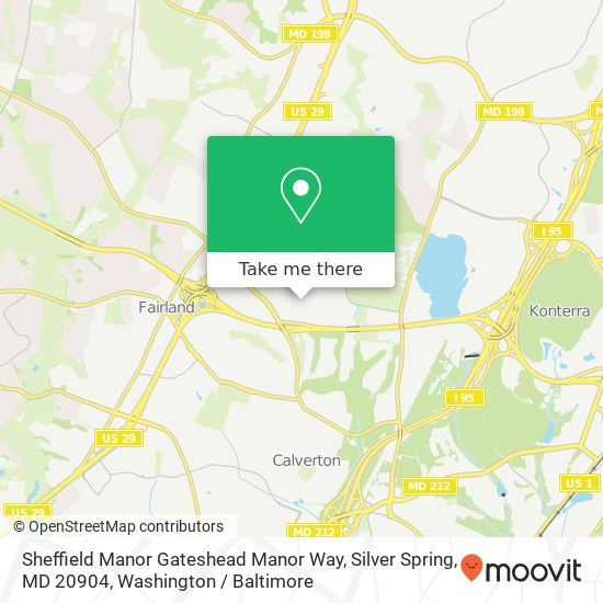 Mapa de Sheffield Manor Gateshead Manor Way, Silver Spring, MD 20904