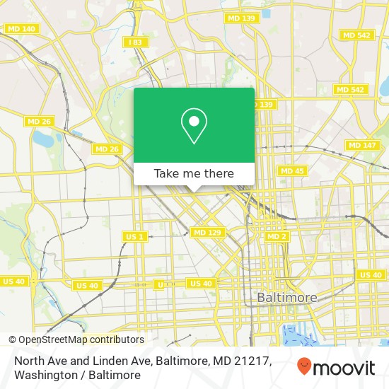 Mapa de North Ave and Linden Ave, Baltimore, MD 21217