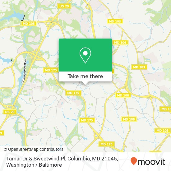 Mapa de Tamar Dr & Sweetwind Pl, Columbia, MD 21045