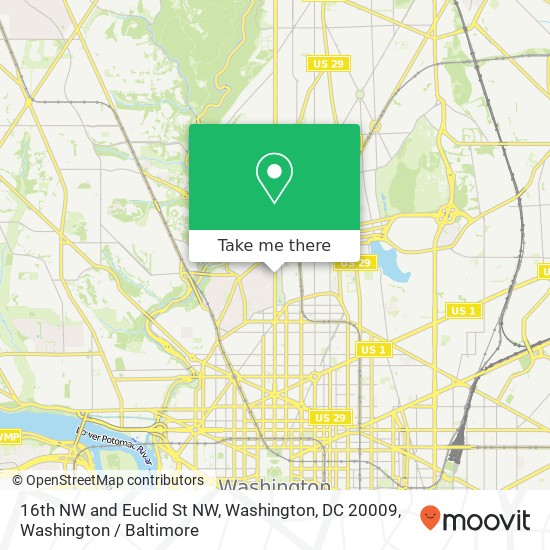 16th NW and Euclid St NW, Washington, DC 20009 map