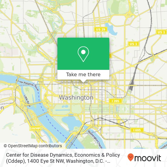 Mapa de Center for Disease Dynamics, Economics & Policy (Cddep), 1400 Eye St NW