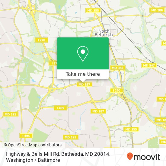 Mapa de Highway  & Bells Mill Rd, Bethesda, MD 20814