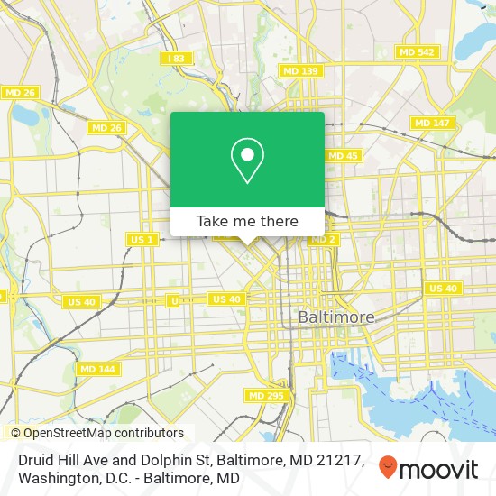 Druid Hill Ave and Dolphin St, Baltimore, MD 21217 map