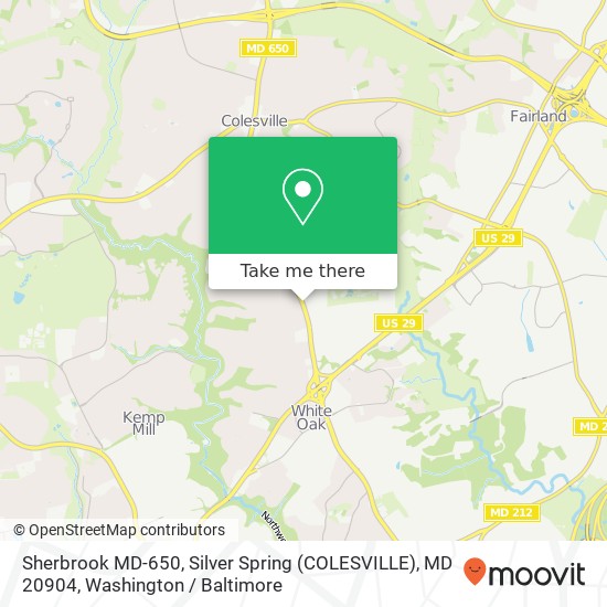 Mapa de Sherbrook MD-650, Silver Spring (COLESVILLE), MD 20904