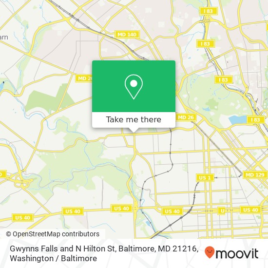 Gwynns Falls and N Hilton St, Baltimore, MD 21216 map