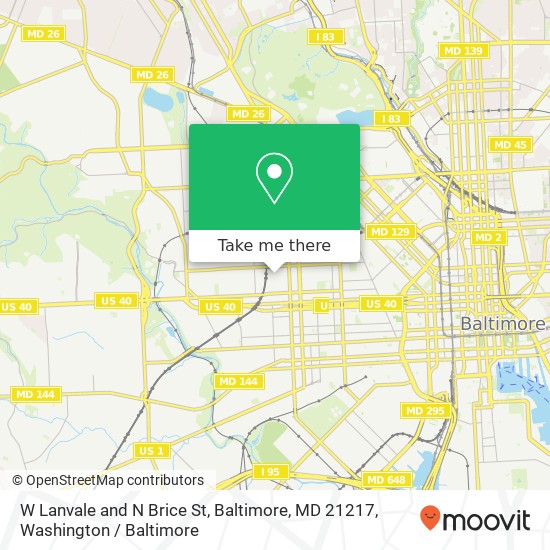 Mapa de W Lanvale and N Brice St, Baltimore, MD 21217